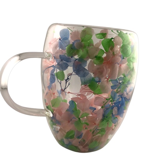 Dry Flowers Double Layer Glass Heat Resistant Water/Tea Cup - Picture 1 of 5